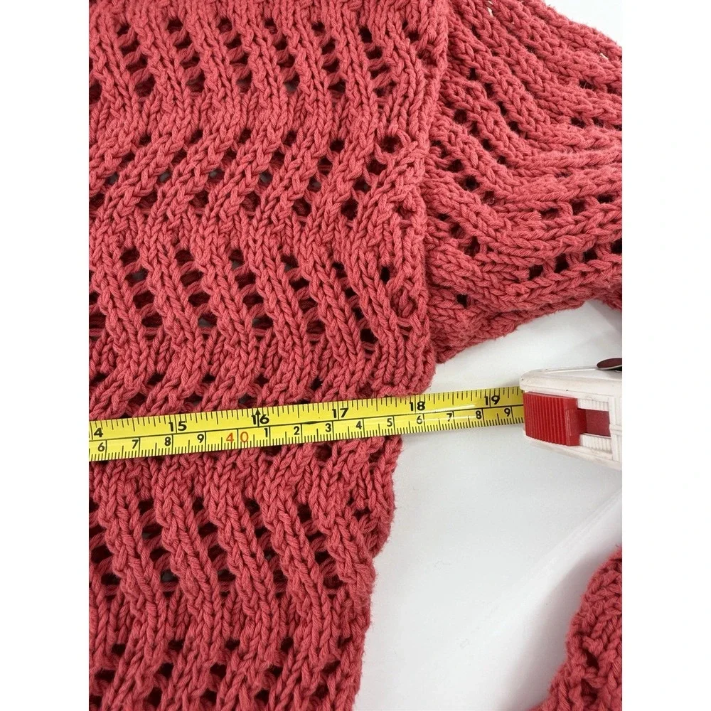 American Eagle Sweater Women XS Red Cropped Pointelle V-Neck Scalloped Hem